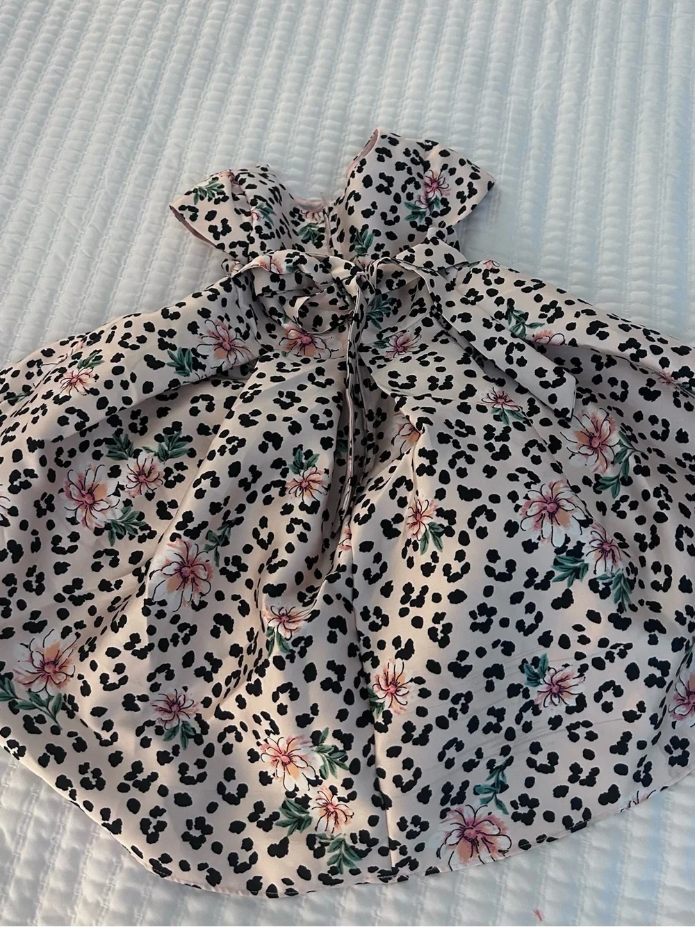 Rare Editions Pink Floral & Black Spot Tie-Back Dress. Size 3T